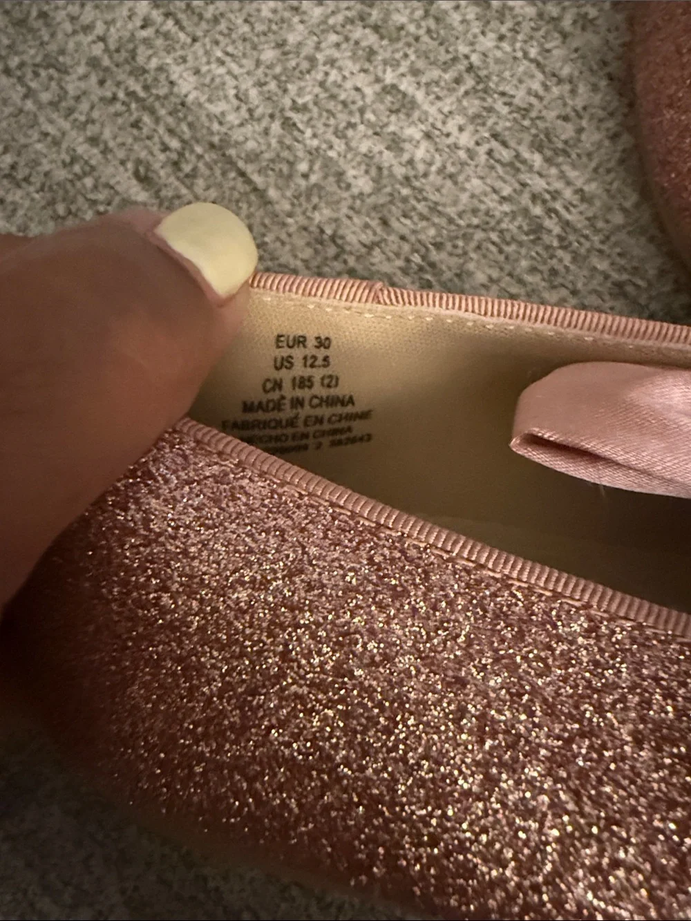 H&M Girls' Rose Gold Glitter Ballet Flats with Satin Bow-NEVER WORN